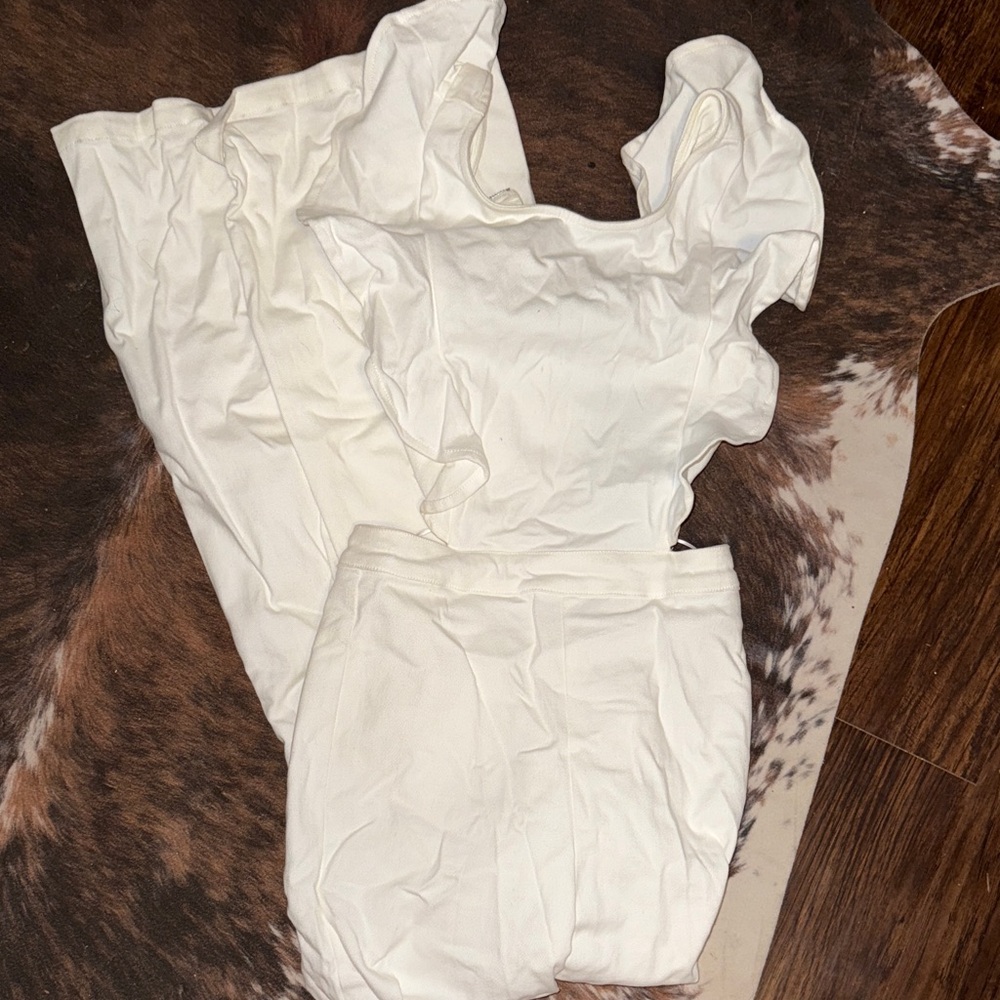 White Ruffled Denim Jumpsuit